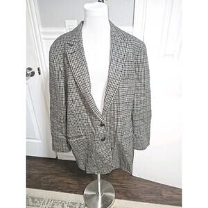 Sz 18W Ralph Lauren Women Houndstooth 100% WOOL Blend Blazer Equestrian